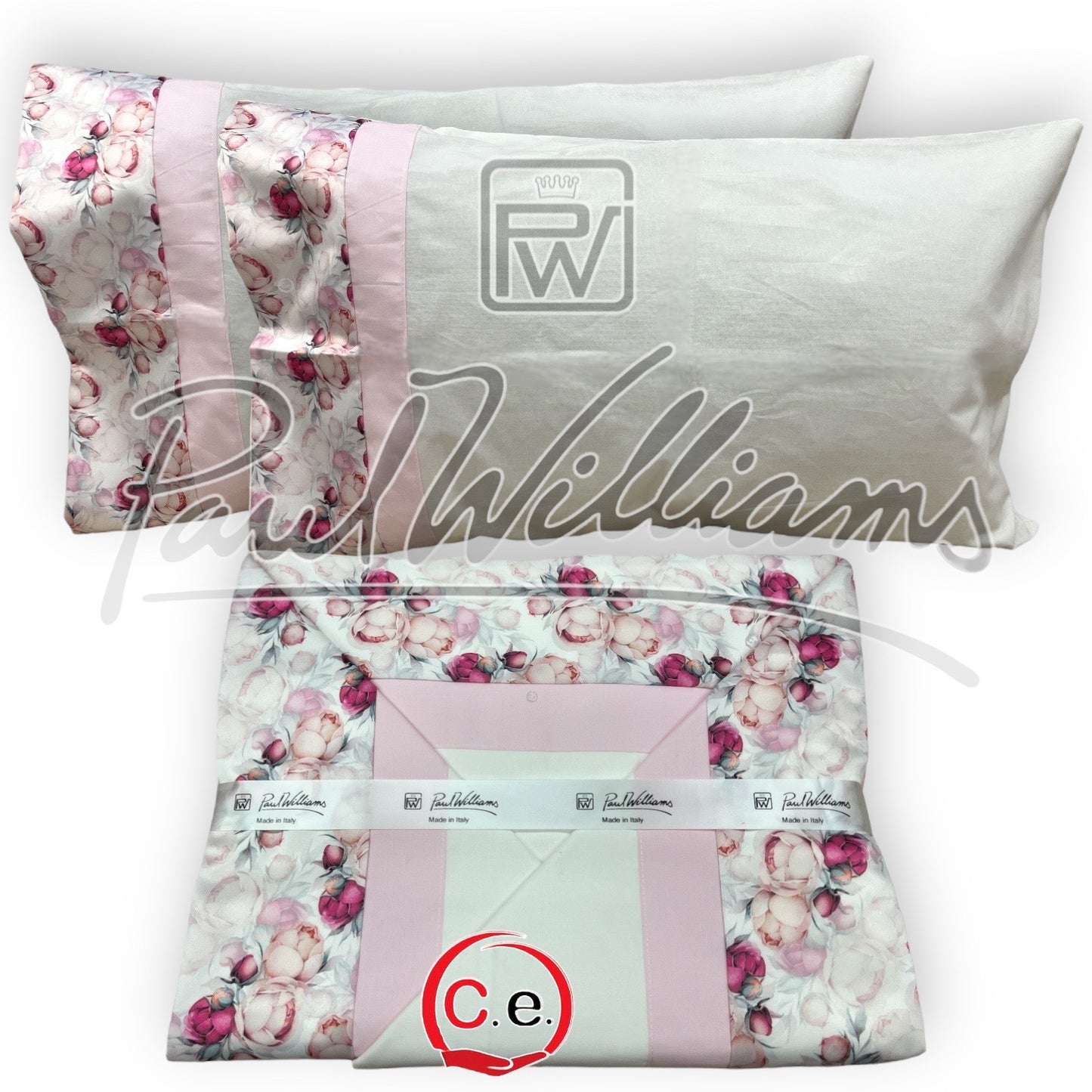 Completo lenzuola PaulWilliams Gioia con doppio bordo, fascia digitale in raso & cotone ad alta definizione