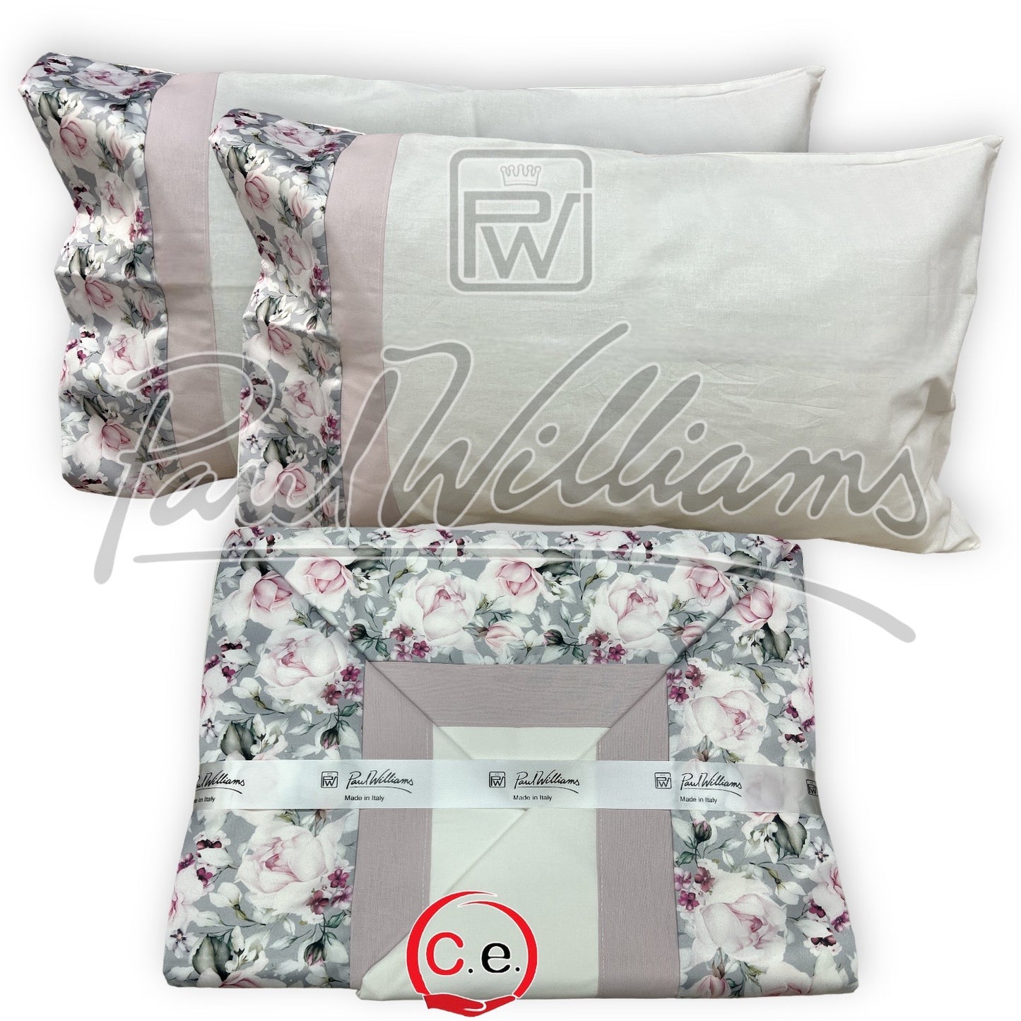 Completo lenzuola PaulWilliams Beatrice con doppio bordo, fascia digitale in raso & cotone ad alta definizione