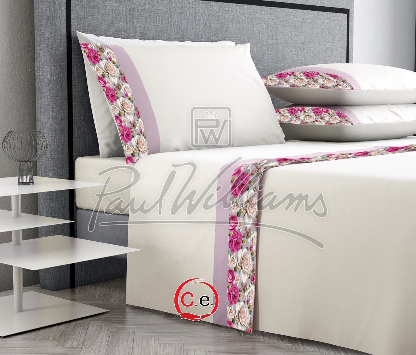 Completo lenzuola PaulWilliams Martina con doppio bordo, fascia digitale in raso & cotone ad alta definizione