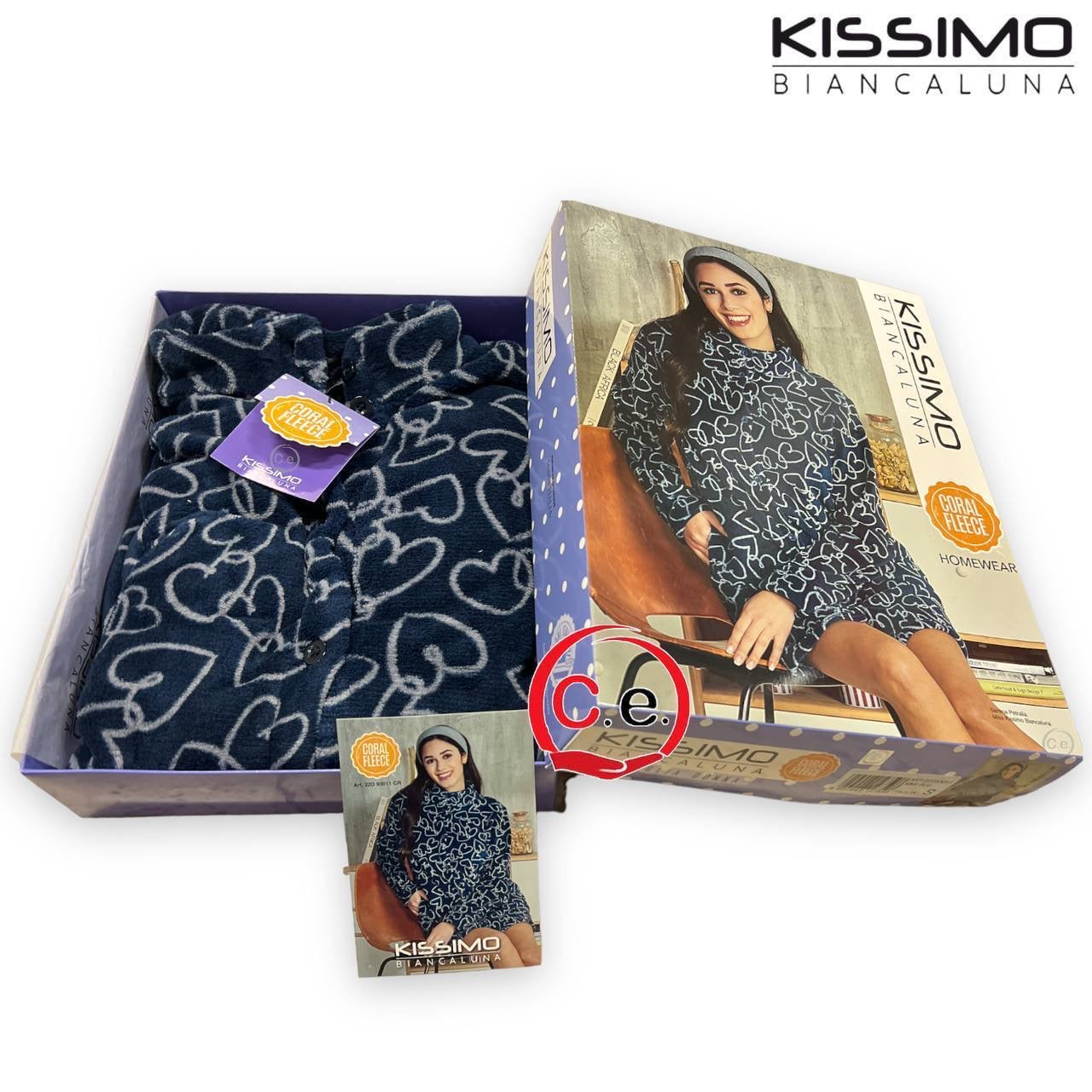 Vestaglia Donna Kissimo BiancaLunaš in soffice Coral con bottoni