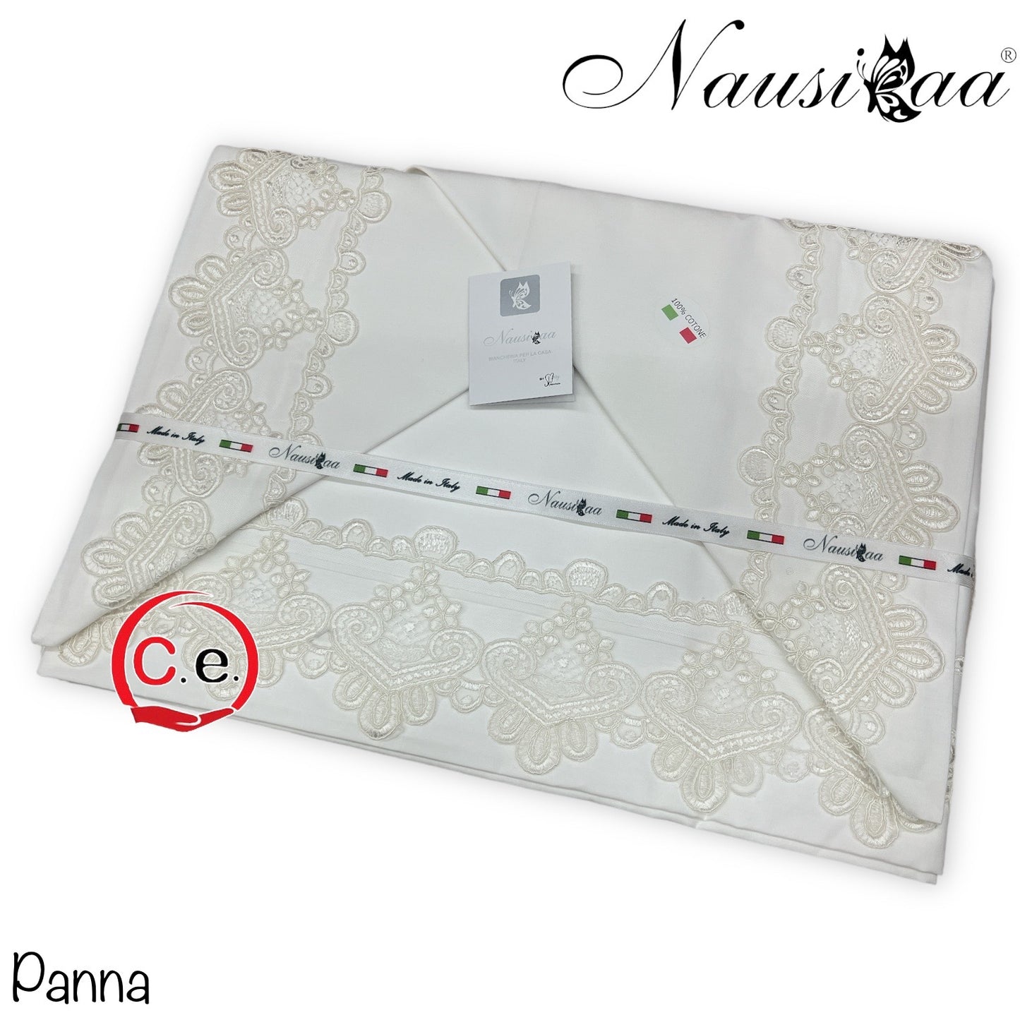 Completo lenzuola Nausikaa Perla con pizzo in pregiato Rebrodè