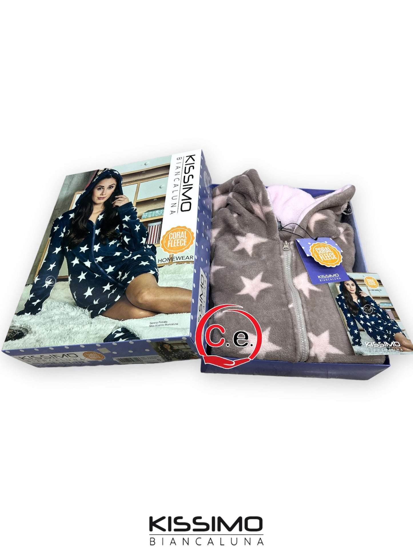 Vestaglia Donna Kissimo BiancaLunaš in soffice Coral con cappuccio & zip