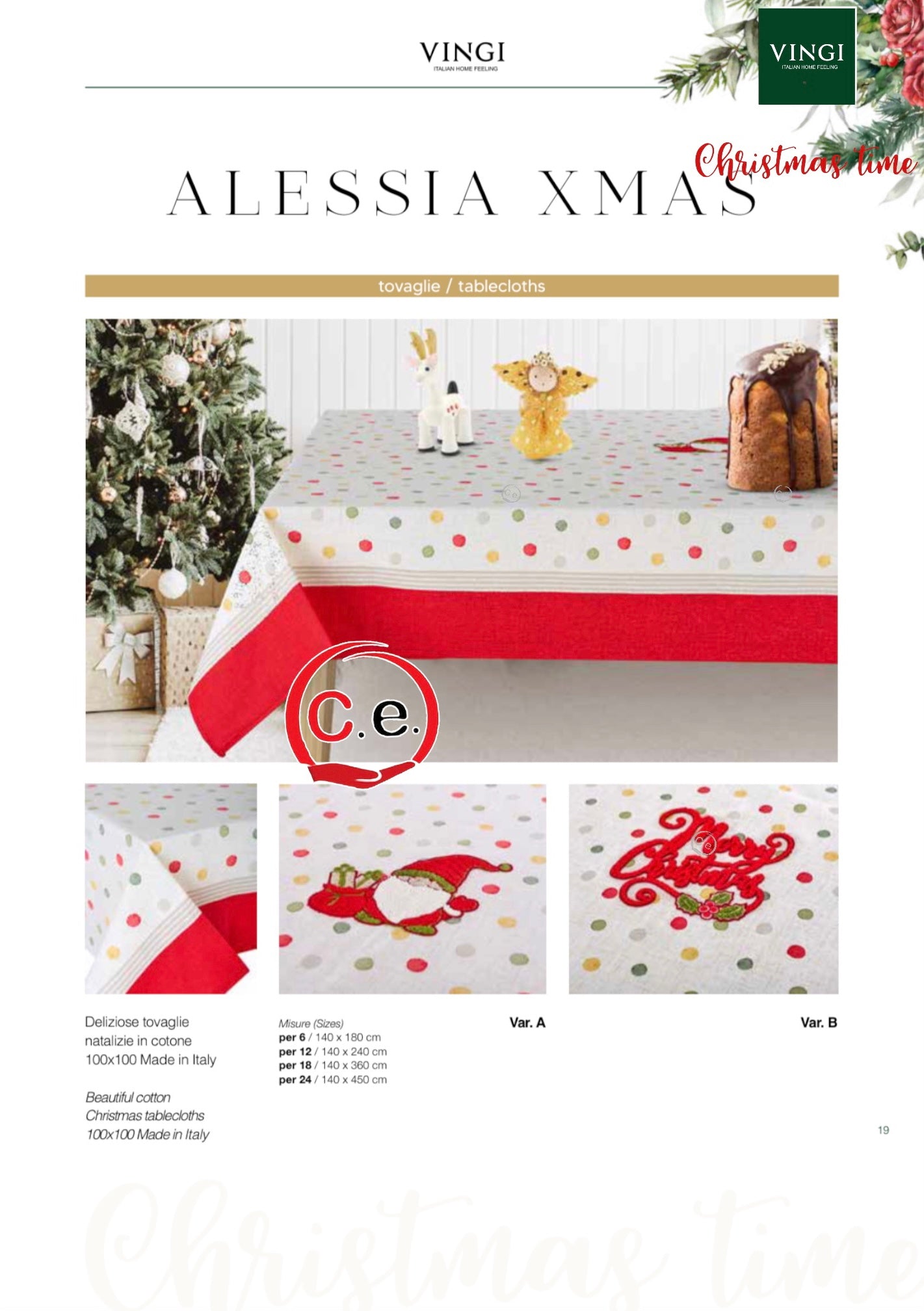 Tovaglia Vingi Christmas Alessia Sharon ricamata con ricamo rialzato al centro della tavola