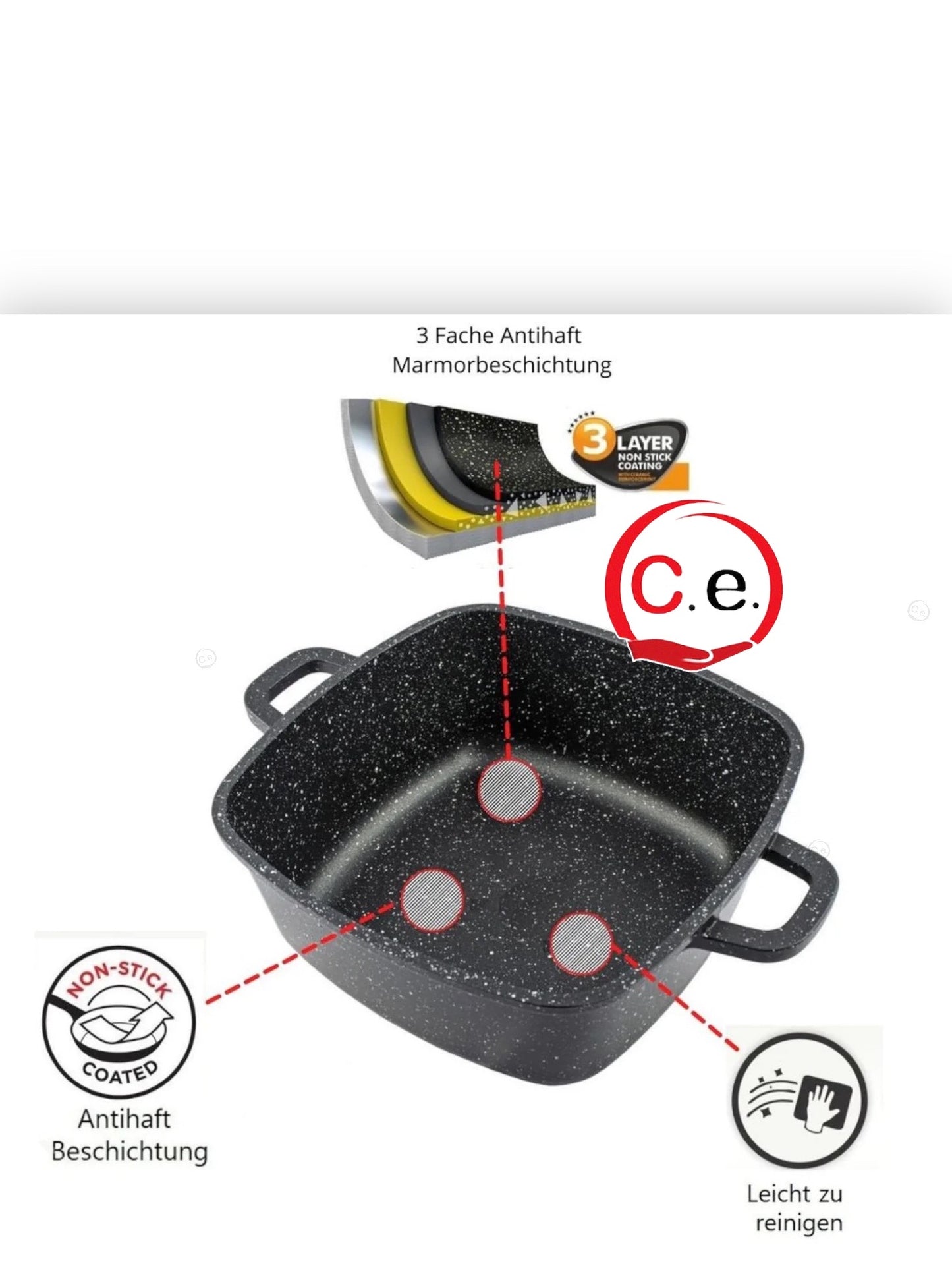 Tris casseruole quadrate in pietra lavica con coperchio in vetro Cheffinger 👩🏼🍳