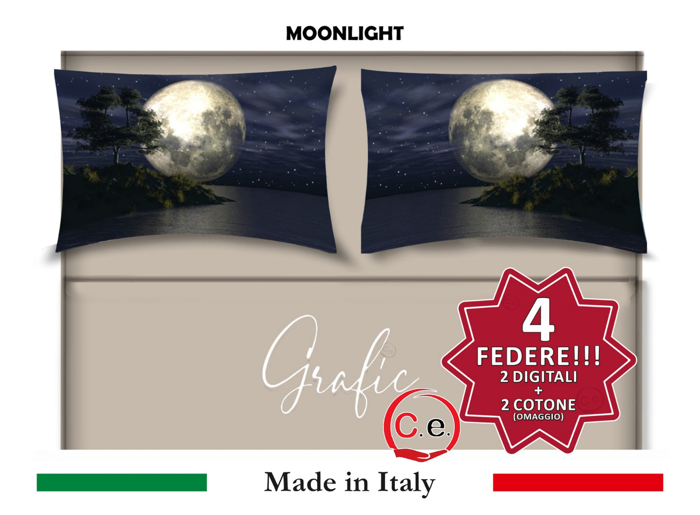 Completo Lenzuola Matrimoniale Disegno Moonlight Grafic