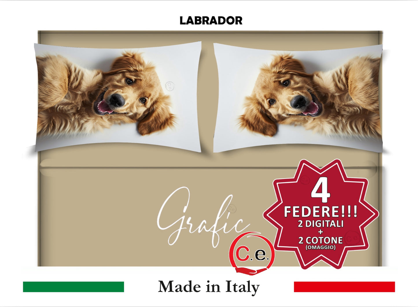 Completo Lenzuola Matrimoniale Disegno Labrador Grafic