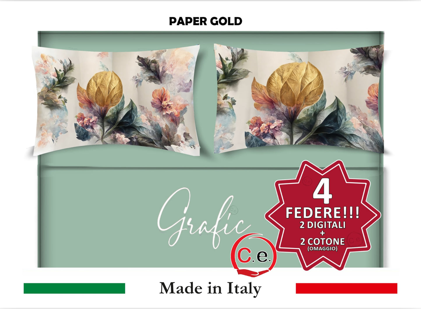 Completo Lenzuola Matrimoniale Disegno Paper Gold