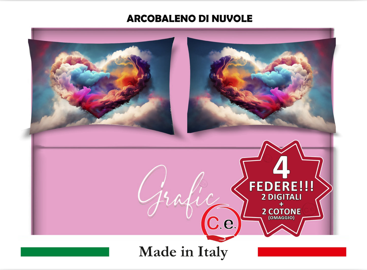 Completo Lenzuola Matrimoniale Disegno Arcobaleno di Nuvole Grafic