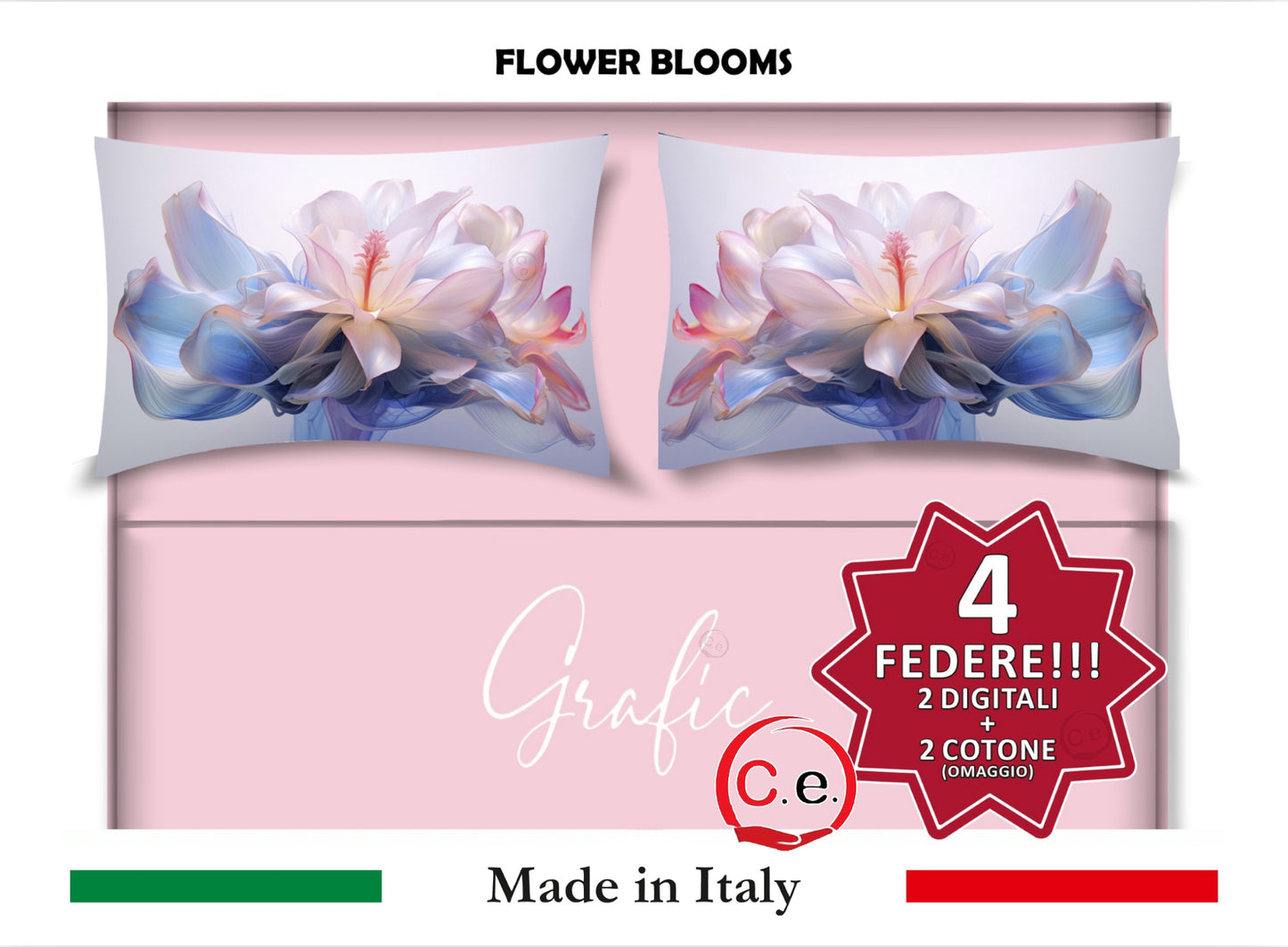 Completo Lenzuola Matrimoniale Disegno Flower Blooms Grafic