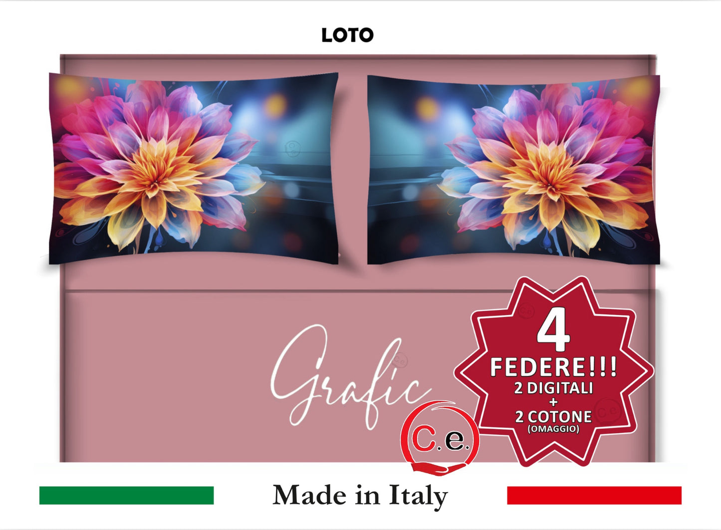 Completo Lenzuola Matrimoniale Disegno Loto Grafic