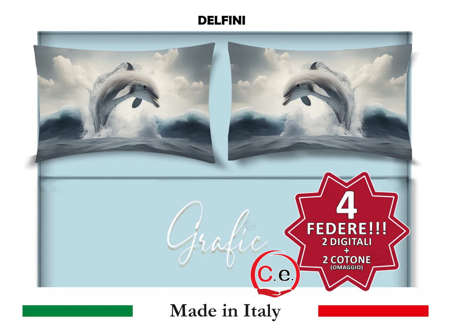 Completo Lenzuola Matrimoniale Disegno Delfini Grafic