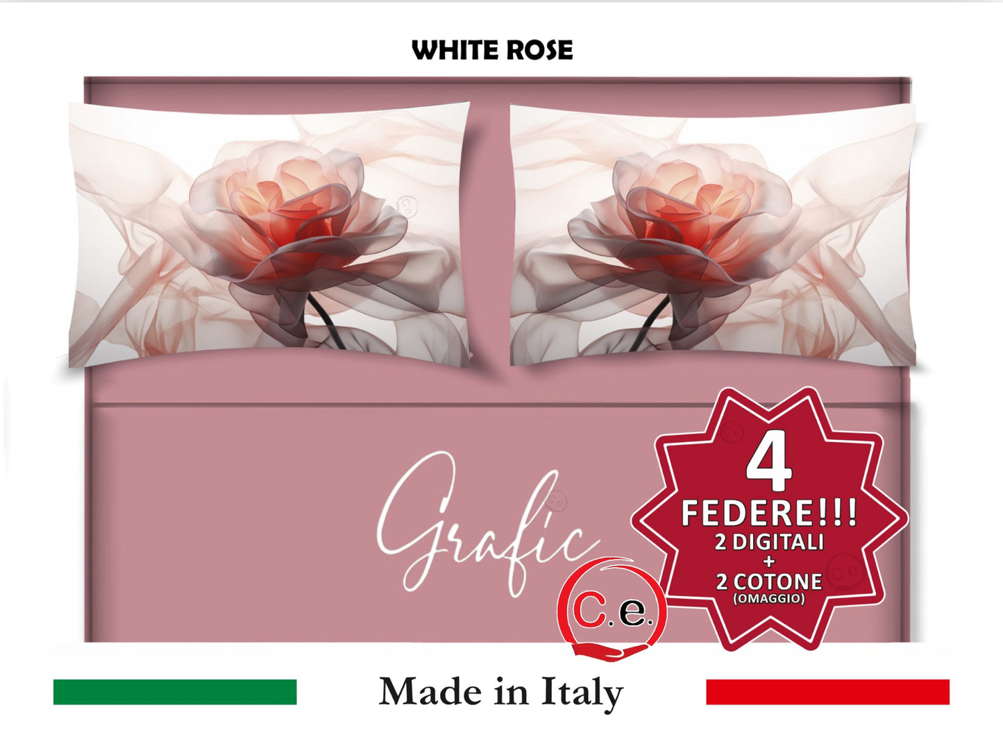 Completo Lenzuola Matrimoniale Disegno White Rose Grafic