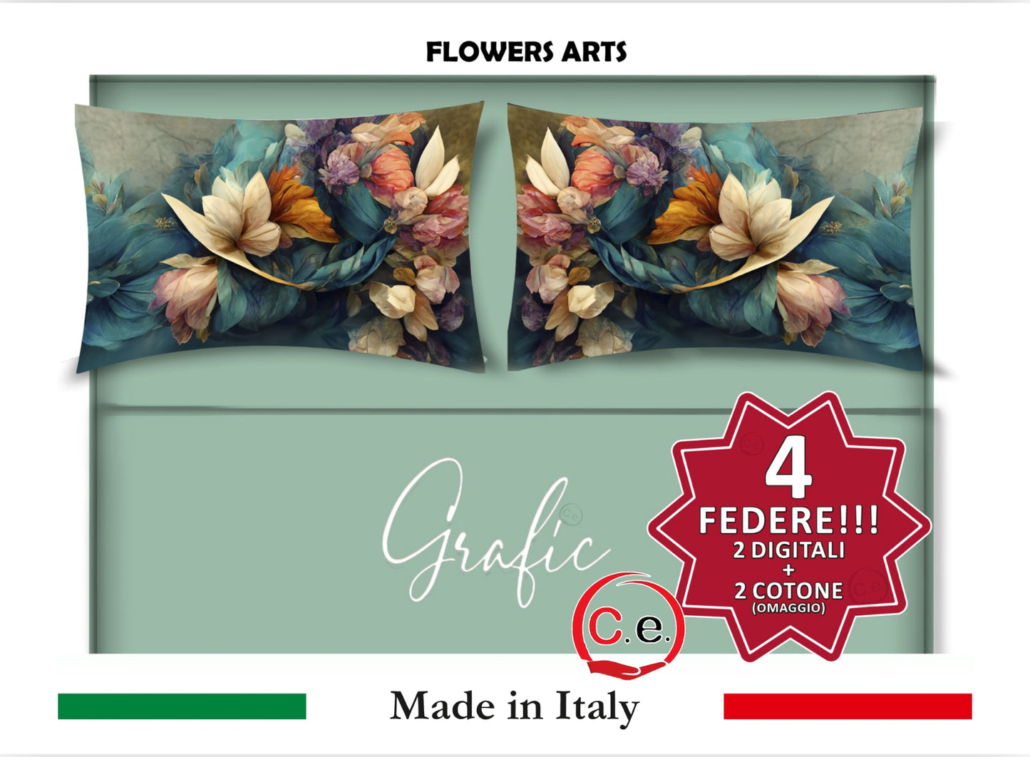 Completo Lenzuola Matrimoniale Disegno Flowers Arts Grafic
