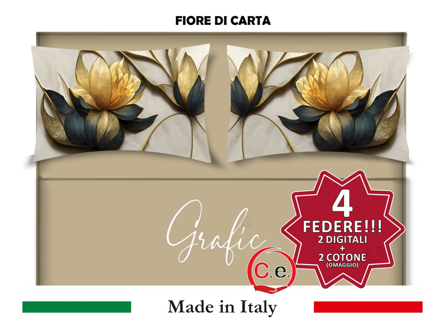 Completo Lenzuola Matrimoniale Disegno Fiore di Carta Grafic