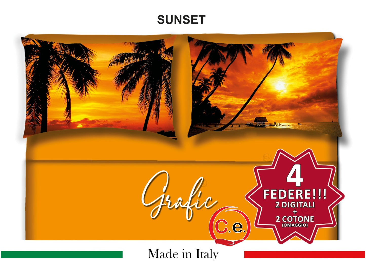 Completo Lenzuola Matrimoniale Disegno Sunset Grafic