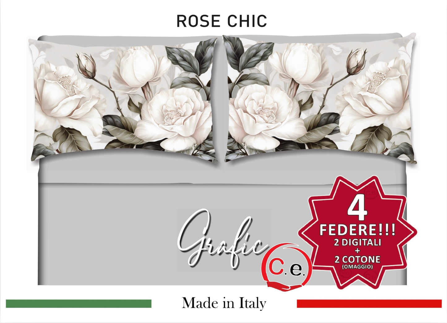 Completo Lenzuola Matrimoniale Disegno Rose Chic Grafic