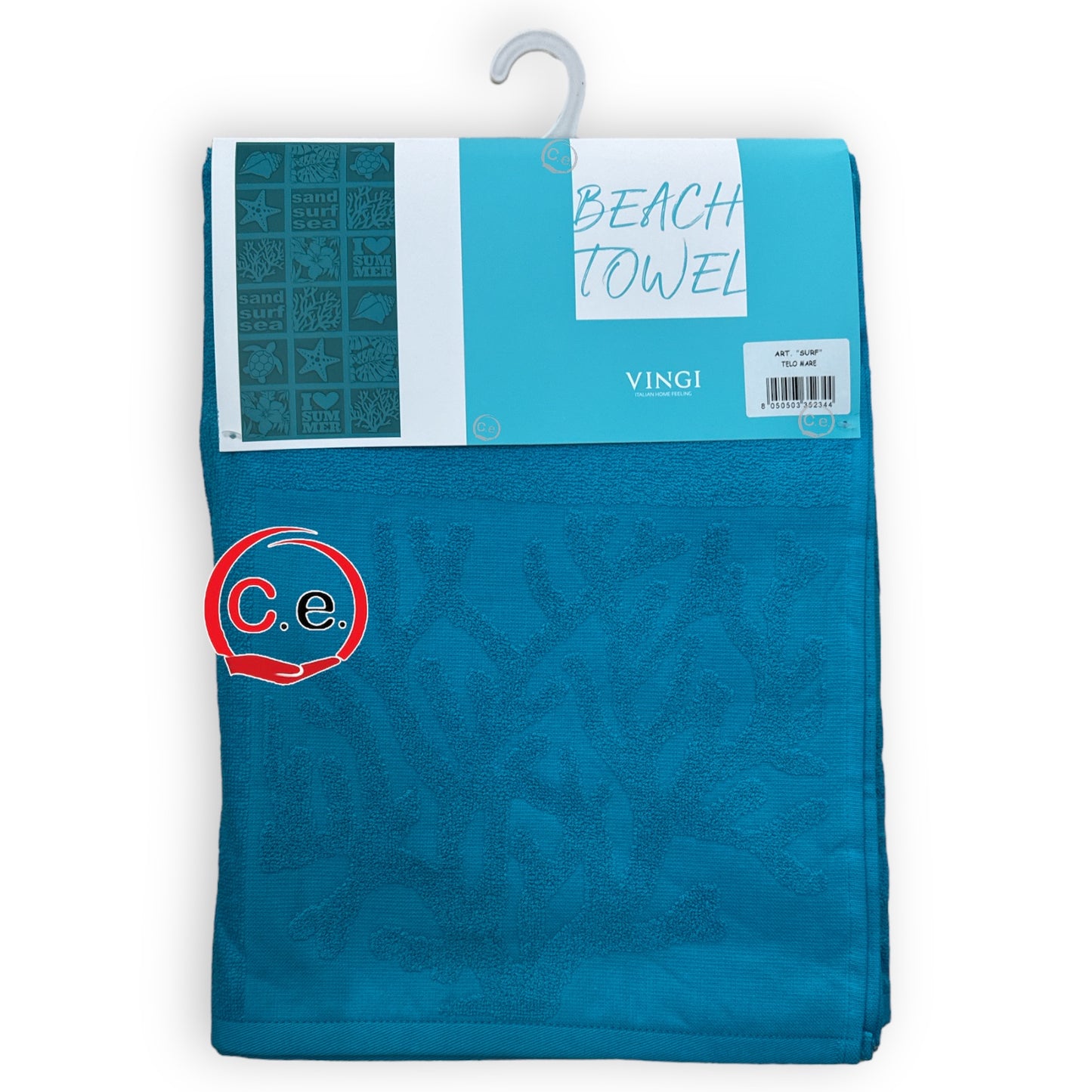 Telo mare 🏝☀️🌊 Vingi in mordbida microspugna, in cotone al 100% Disegno Surf 🏄♂️