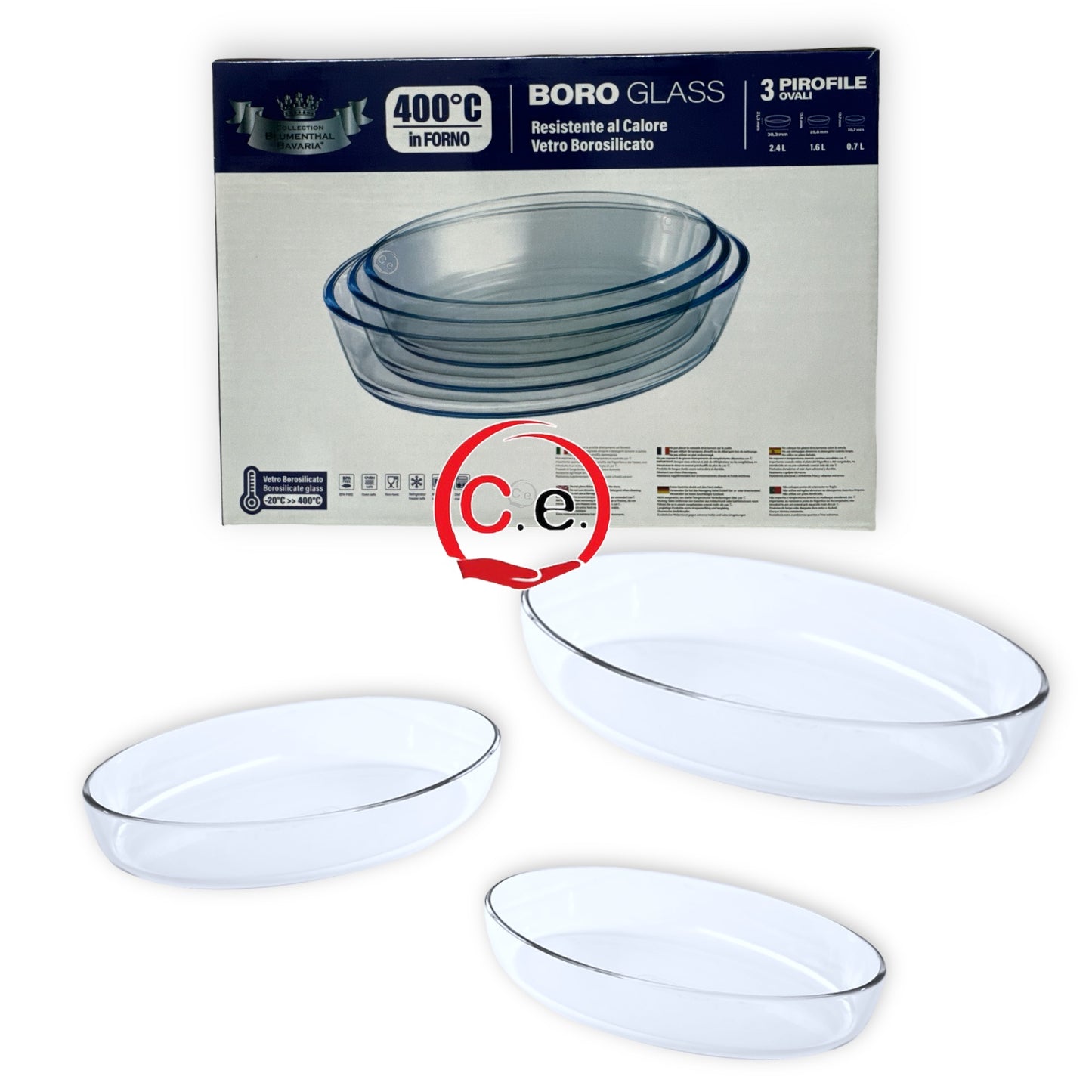 Tris pirofile in vetro Ovali