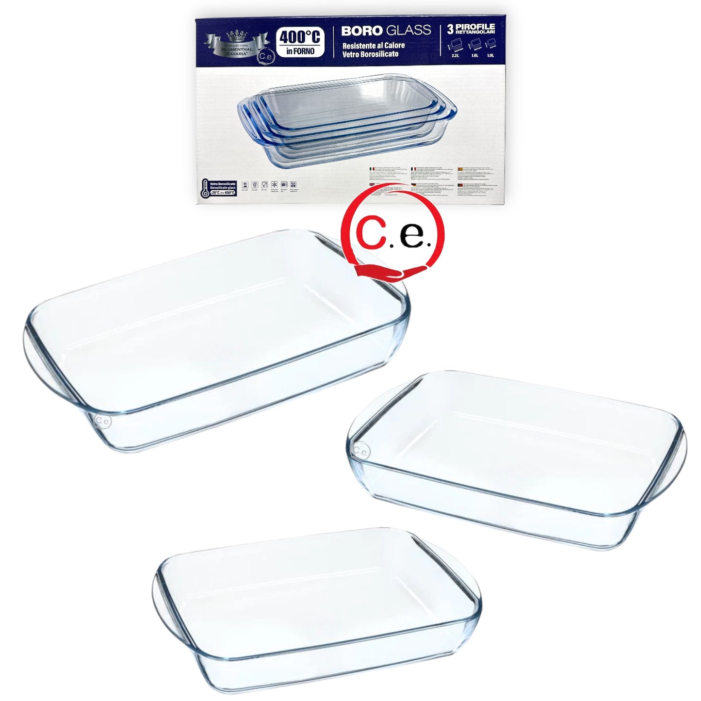 Tris pirofile in vetro Rettangolari