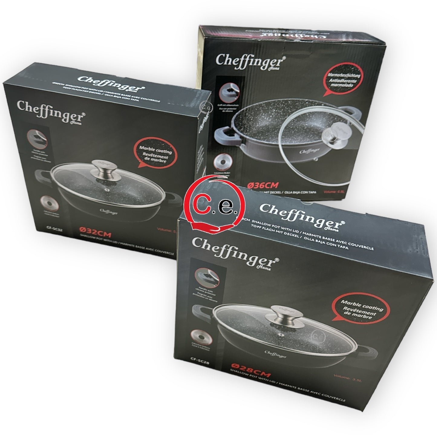 Tegame in pietra lavica con coperchio in vetro Cheffinger e manici rimovibili in silicone