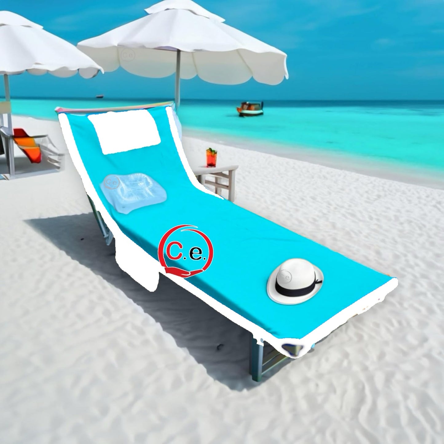 Telo mare tinta unita in microfibra per lettino con tasche, angoli con elastico e cuscino gonfiabile incluso