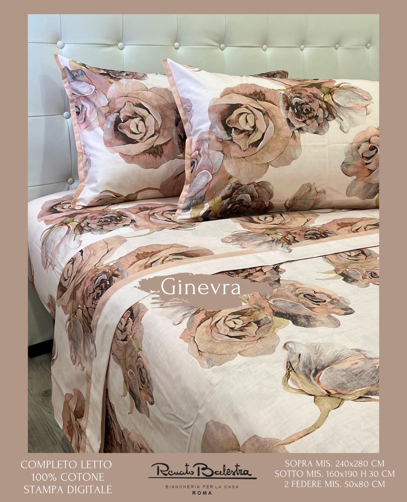 Completo di lenzuola Ginevra Renato Balestra in puro cotone stampato