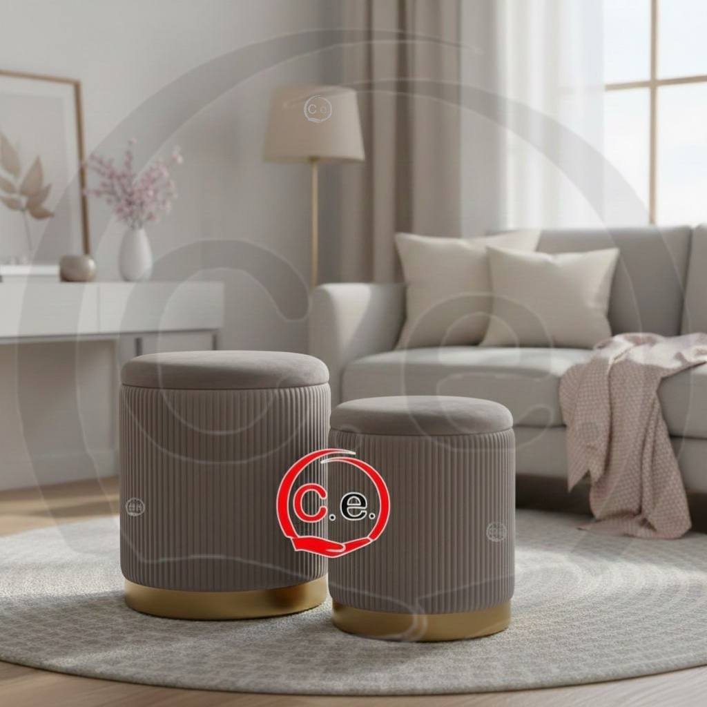 Set 2 Pouf contenitore in velluto con base dorata