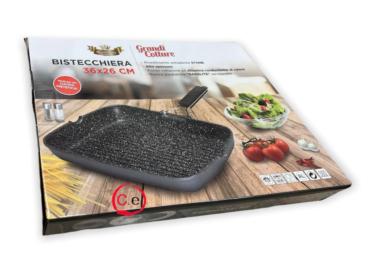 Bistecchiera in pietra con manico pieghevole 36x26cm