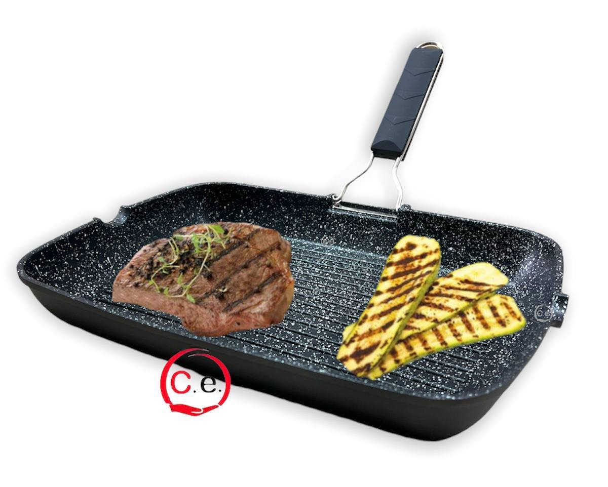 Bistecchiera in pietra con manico pieghevole 36x26cm