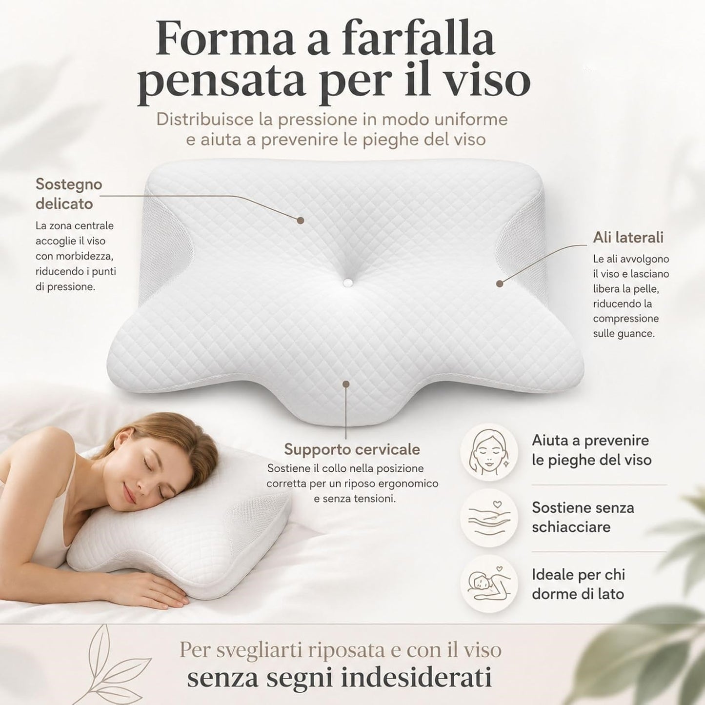 Cuscino Cervicale per Dormire Ergonomico in Memory Foam a Lento Rilascio, Prende le Forme del Viso e Dona un Riposo Profondo Prevenendo le Pieghe del Viso, Federa Sfoderabile