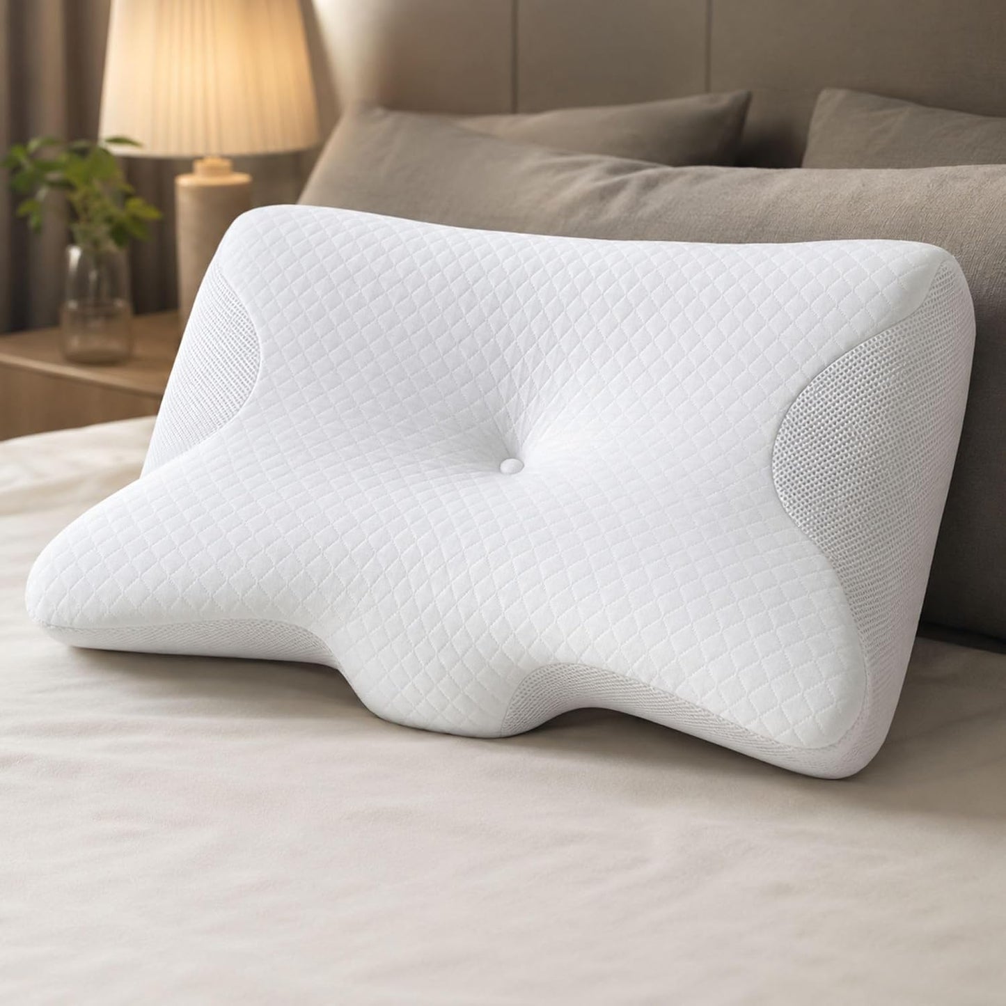 Cuscino Cervicale per Dormire Ergonomico in Memory Foam a Lento Rilascio, Prende le Forme del Viso e Dona un Riposo Profondo Prevenendo le Pieghe del Viso, Federa Sfoderabile