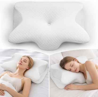 Cuscino Cervicale per Dormire Ergonomico in Memory Foam a Lento Rilascio, Prende le Forme del Viso e Dona un Riposo Profondo Prevenendo le Pieghe del Viso, Federa Sfoderabile