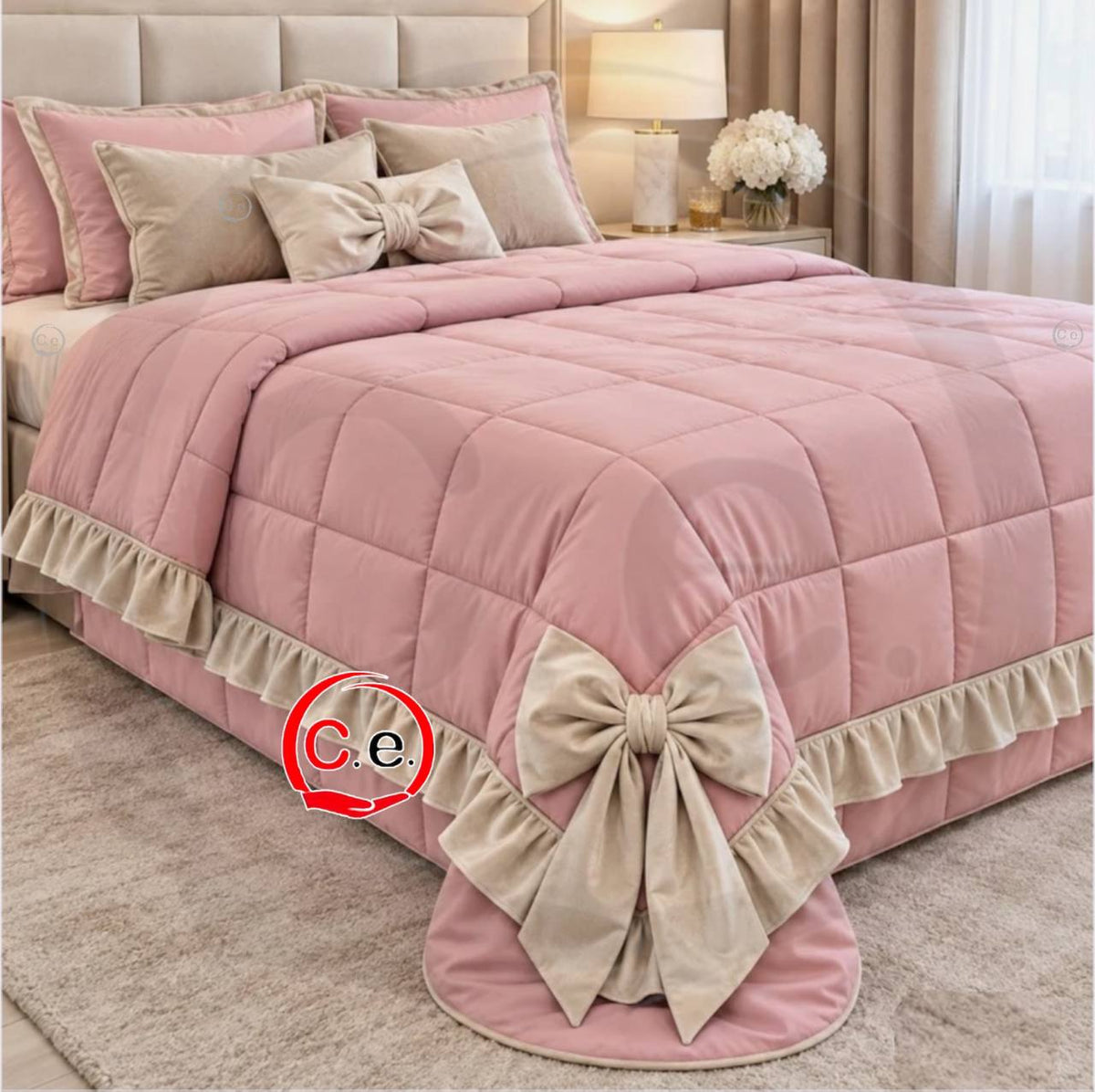 Trapunta/Piumone Belle Epoque con Rouche, fiocchetti 🎀 nel lati e cuscino a forma di fiocco 🎀