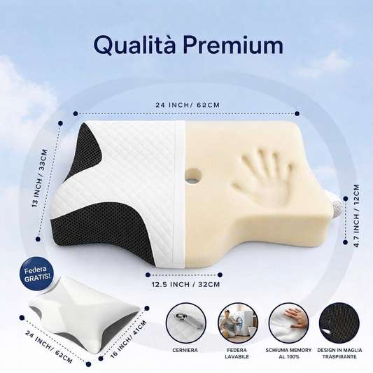 Guanciale in Memory Foam "Ali Relax" – Il Tuo Alleato per un Riposo Rigenerante Risvegliati ogni mattina senza tensioni.