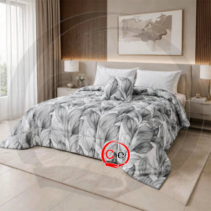 Trapunta/Piumone Botanic in finissimo raso satin con cuscino in coordinato