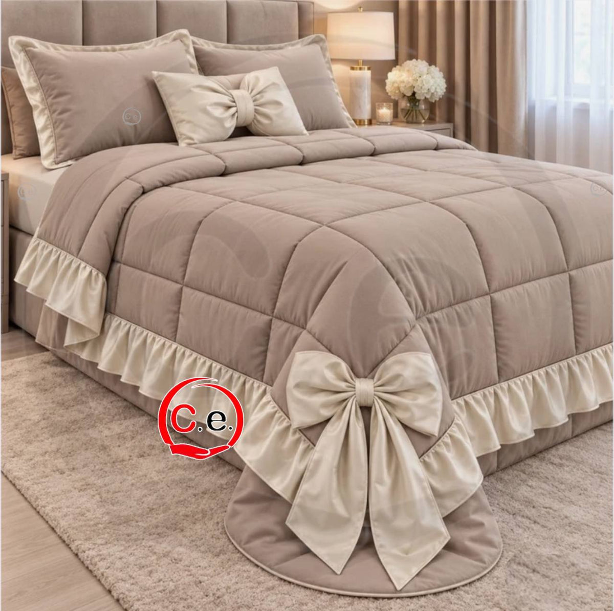 Trapunta/Piumone Belle Epoque con Rouche, fiocchetti 🎀 nel lati e cuscino a forma di fiocco 🎀