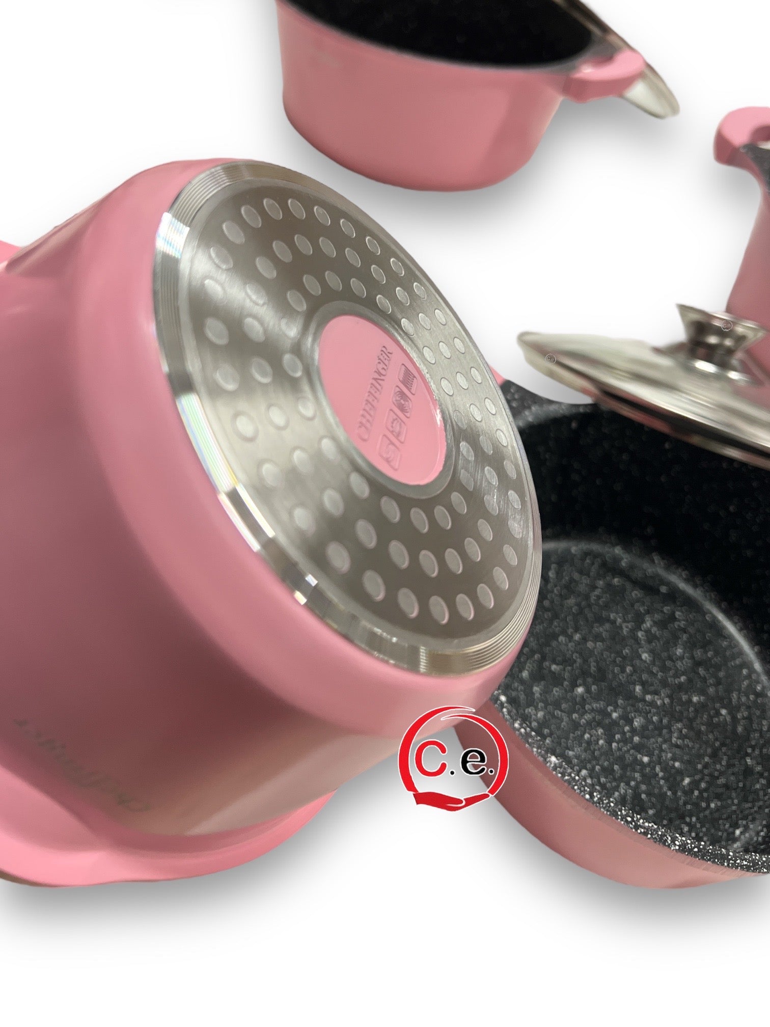 Set di pentole in ceramica oro rosa per cottura a induzione Set di pentole in ceramica oro rosa per cottura a induzione