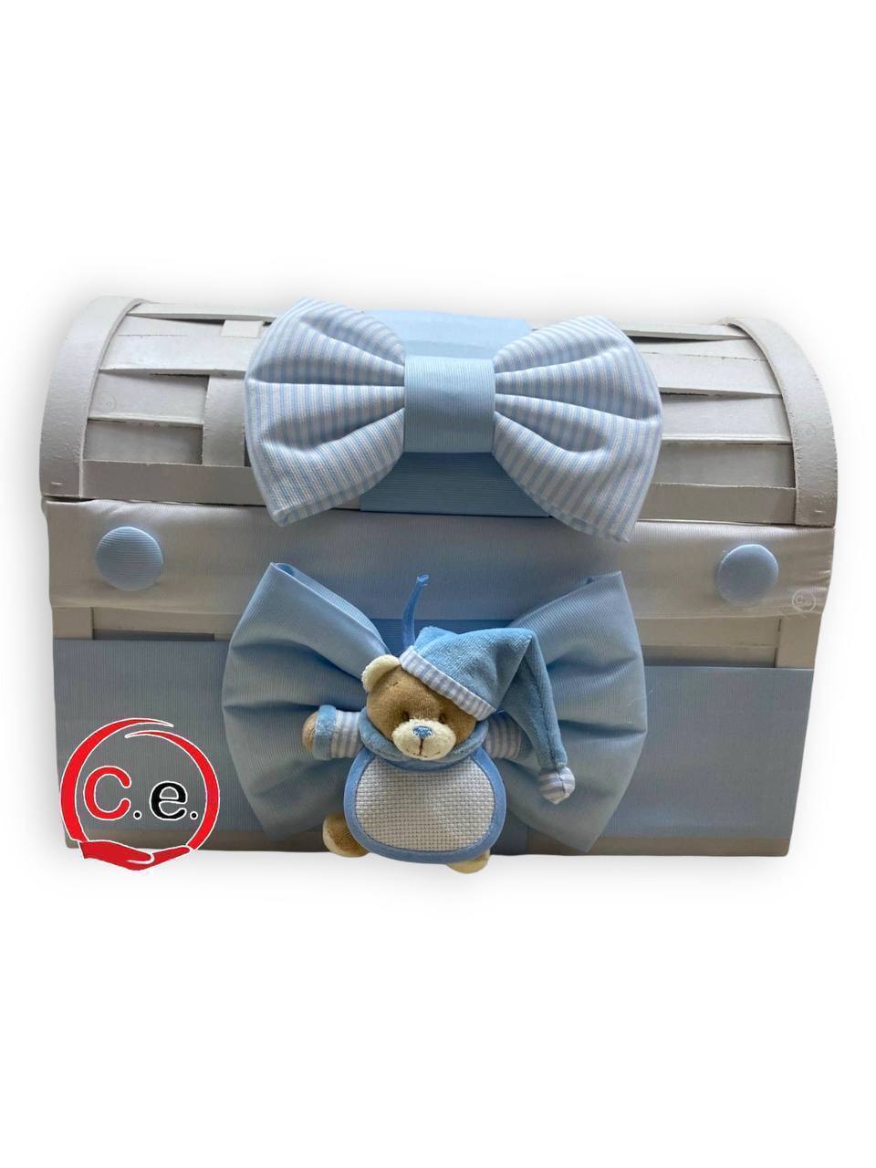 Baule grande Neonato 👶🏼 in legno fatto a mano con fiocco e pupazzo