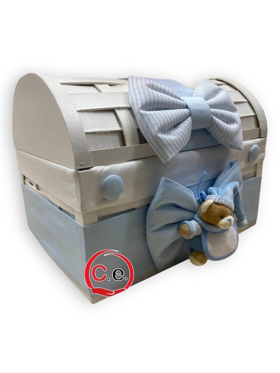 Baule grande Neonato 👶🏼 in legno fatto a mano con fiocco e pupazzo