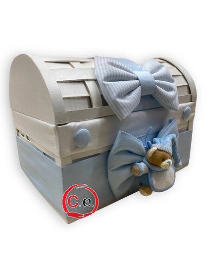 Baule grande Neonato 👶🏼 in legno fatto a mano con fiocco e pupazzo