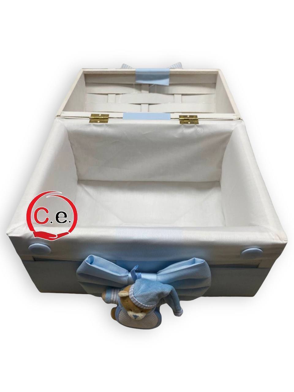 Baule grande Neonato 👶🏼 in legno fatto a mano con fiocco e pupazzo