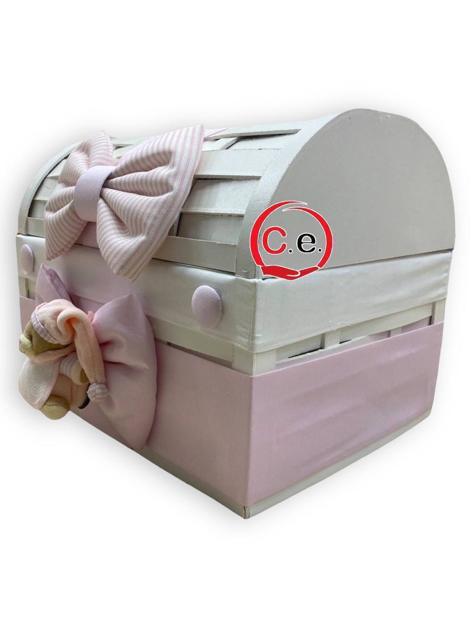 Baule grande Neonato 👶🏼 in legno fatto a mano con fiocco e pupazzo
