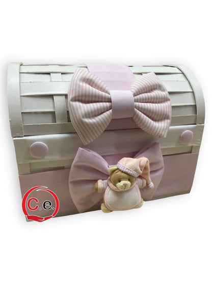 Baule grande Neonato 👶🏼 in legno fatto a mano con fiocco e pupazzo
