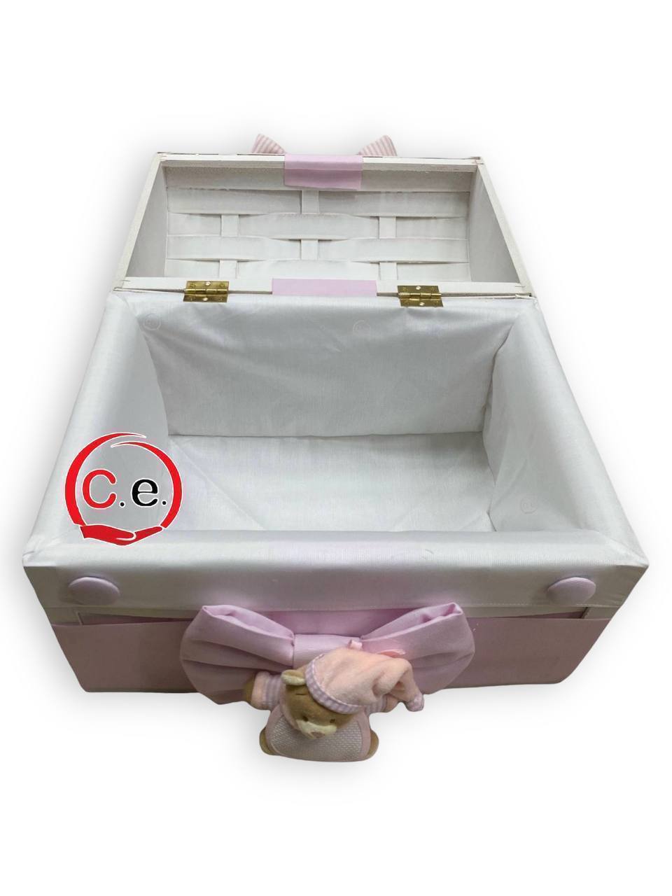 Baule grande Neonato 👶🏼 in legno fatto a mano con fiocco e pupazzo