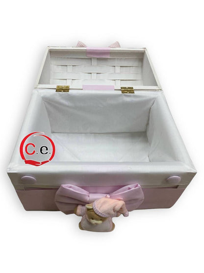 Baule grande Neonato 👶🏼 in legno fatto a mano con fiocco e pupazzo