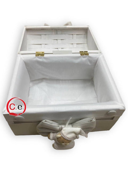 Baule grande Neonato 👶🏼 in legno fatto a mano con fiocco e pupazzo