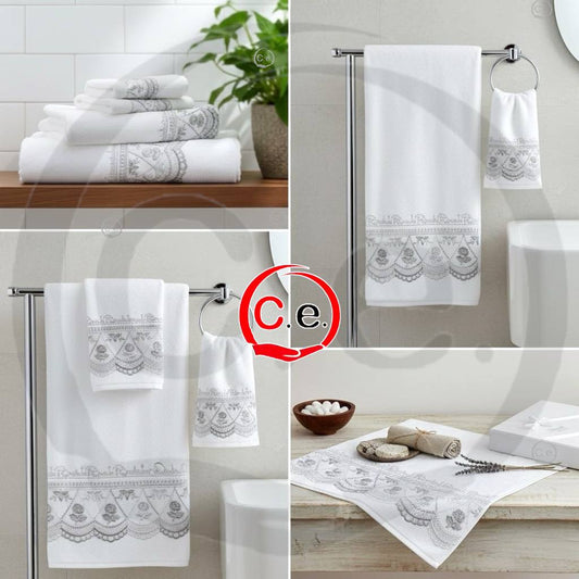 Asciugamani 1+1 Renato Balestra  Penelope in lino con pizzo in macramè e Swaroski