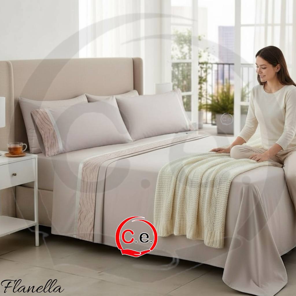 Completo lenzuola Josephie in Caldo Cotone con fascia in raso jaquard