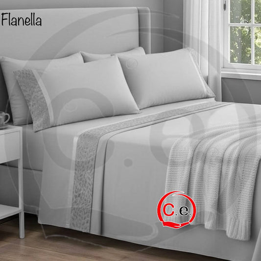 Completo lenzuola Vanessa in Caldo Cotone con fascia in raso jaquard