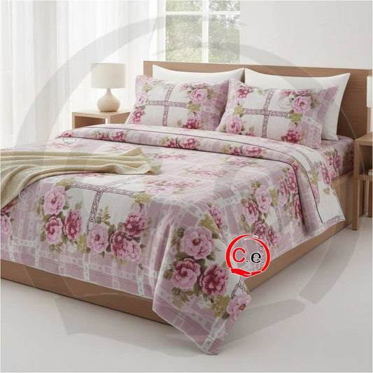 Completo lenzuola Casarredo Chain of Roses matrimoniale stampato in puro cotone